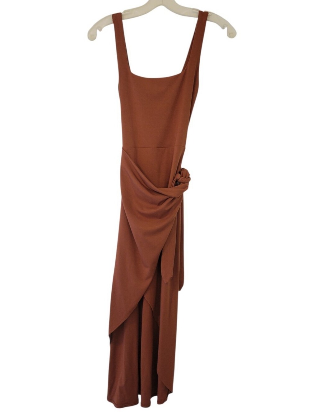 Wilfred Aritzia Burnt Orange Rust Square Neck Saturn Midi Wrap Dress Size XS
